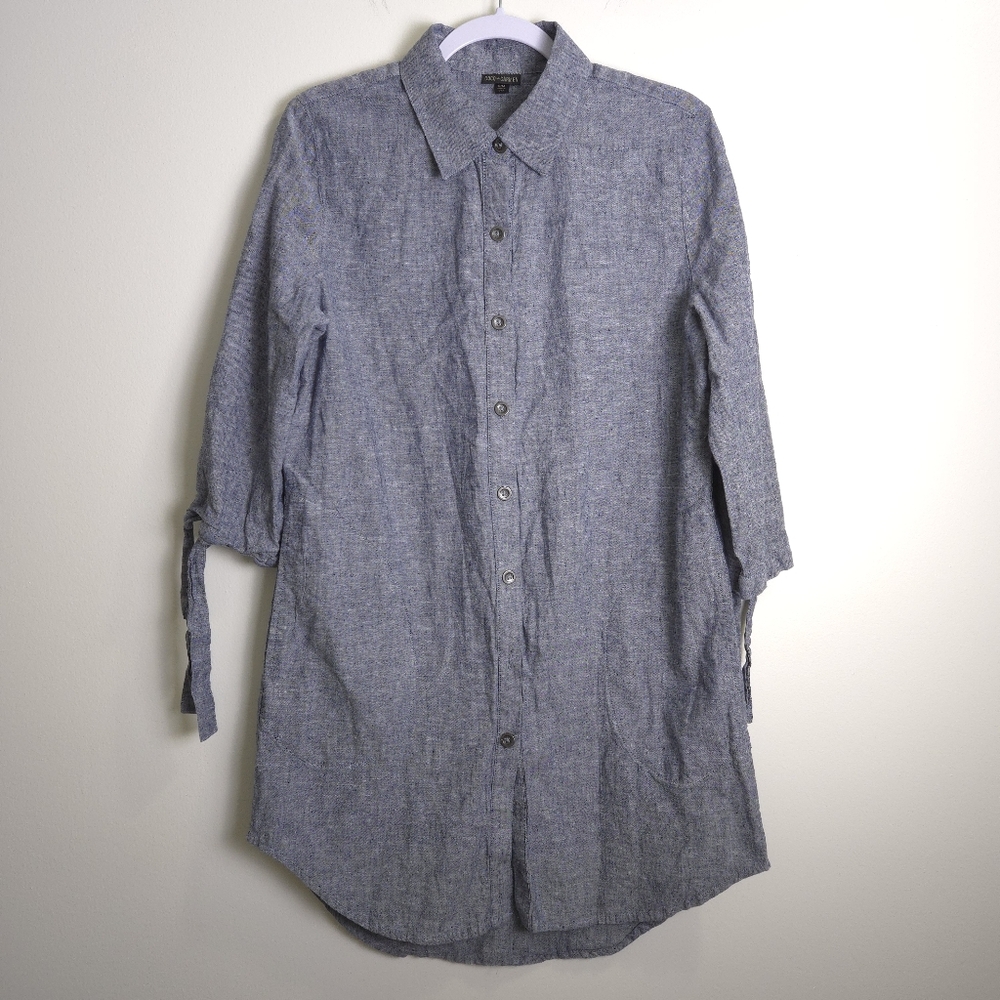 Coco+Carmen Minimalist Hemp Cotton Blend‎ 3/4 Sleeve Shirt Dress S/M